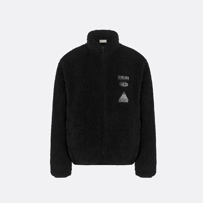 dior solid stand collar fleece zip jacket